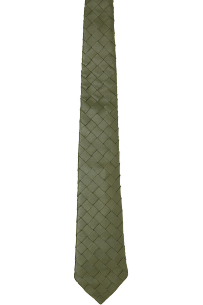 

Галстук из кожи цвета хаки Intrecciato Bottega Veneta