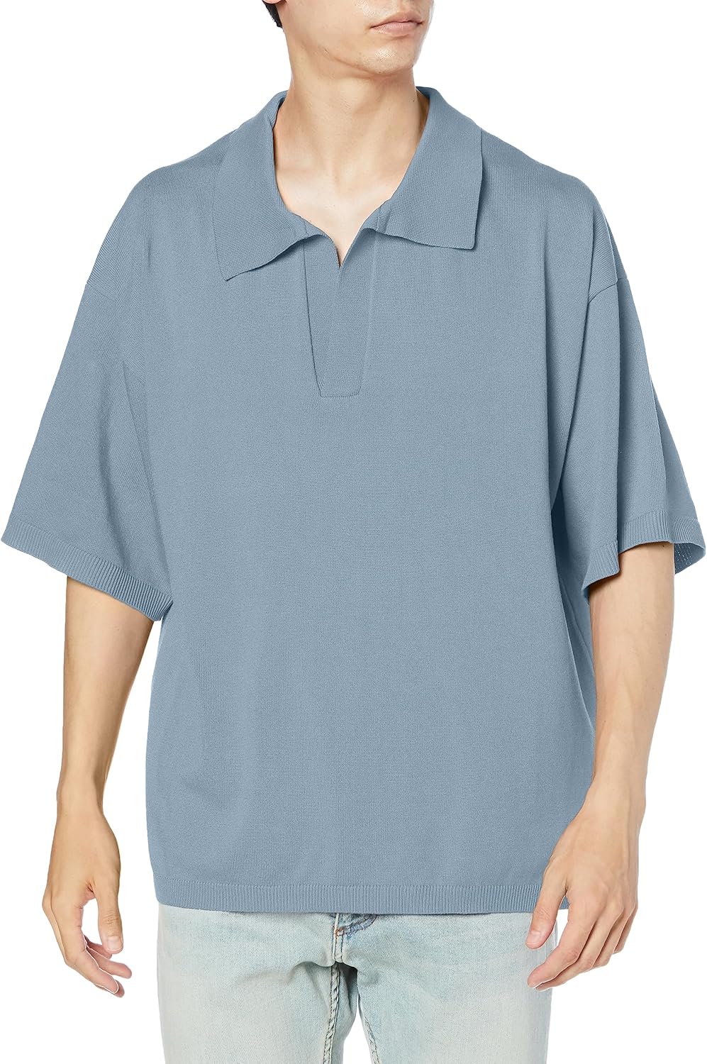 

Мужская трикотажная рубашка-поло с коротким рукавом Null 50439, синий/серый