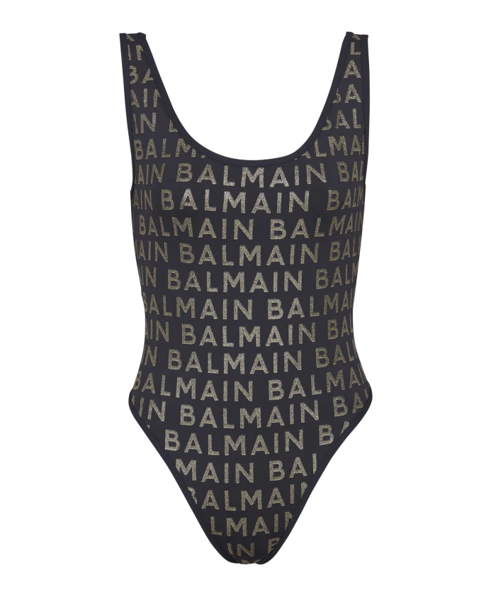 Купальник с логотипами Balmain, черный
