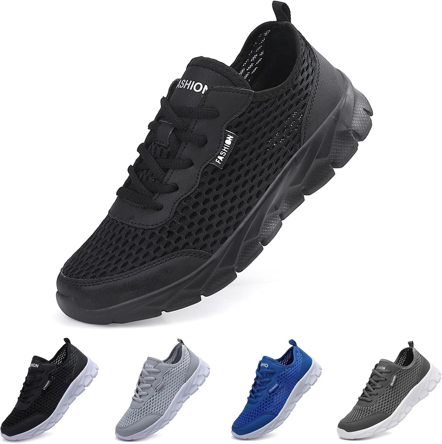 

Мужские легкие кроссовки с шнуровкой для бега, дышащая сетка, нескользящая мягкая подошва, теннис, спортзал, повседневные спортивные обувь Zlnmld, черный