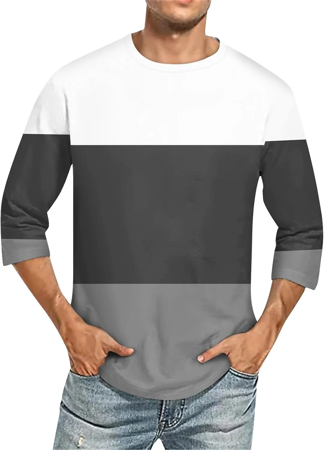 

WENKOMG1 мужская футболка с цветными блоками и рукавом 3/4