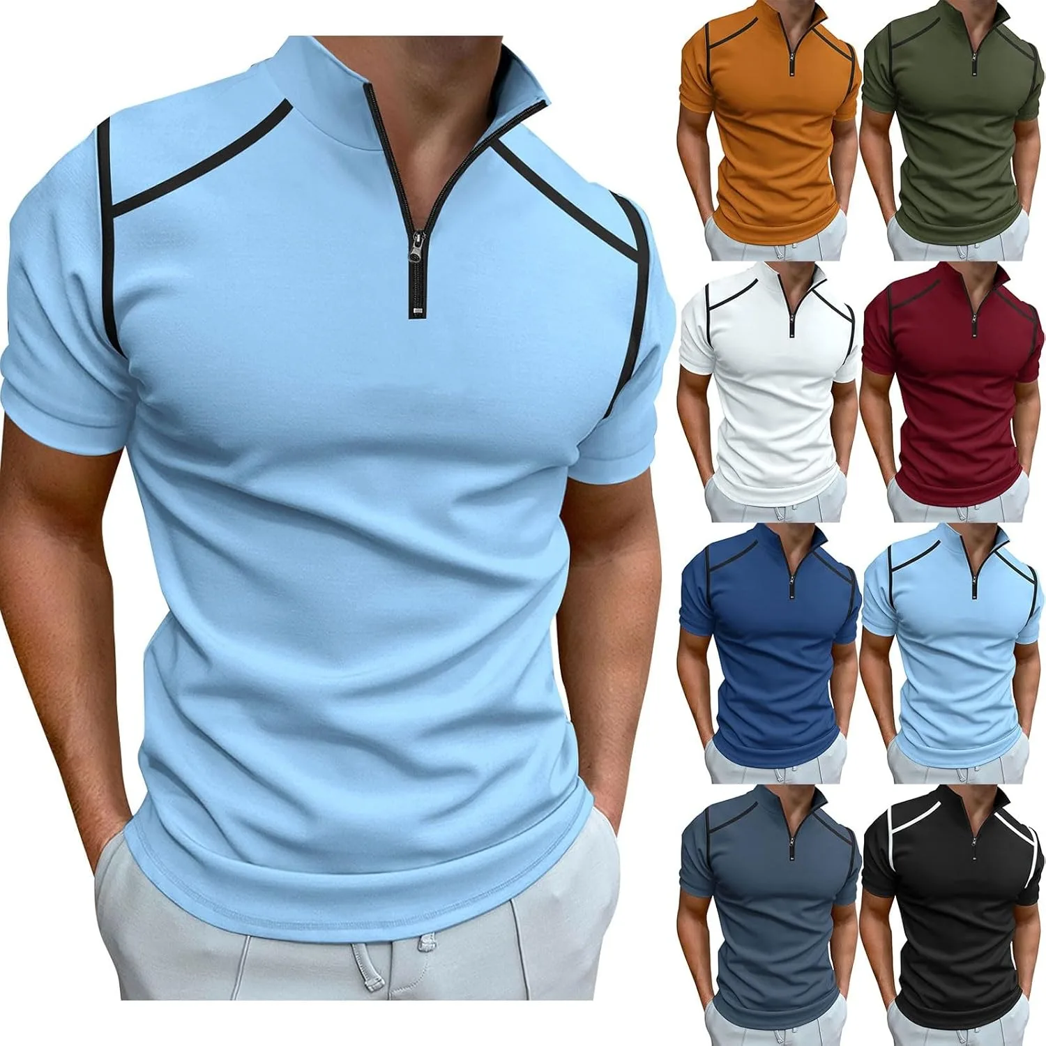 Мужская футболка Henley Slim Fit с коротким рукавом и воротником-стойкой — фото 2