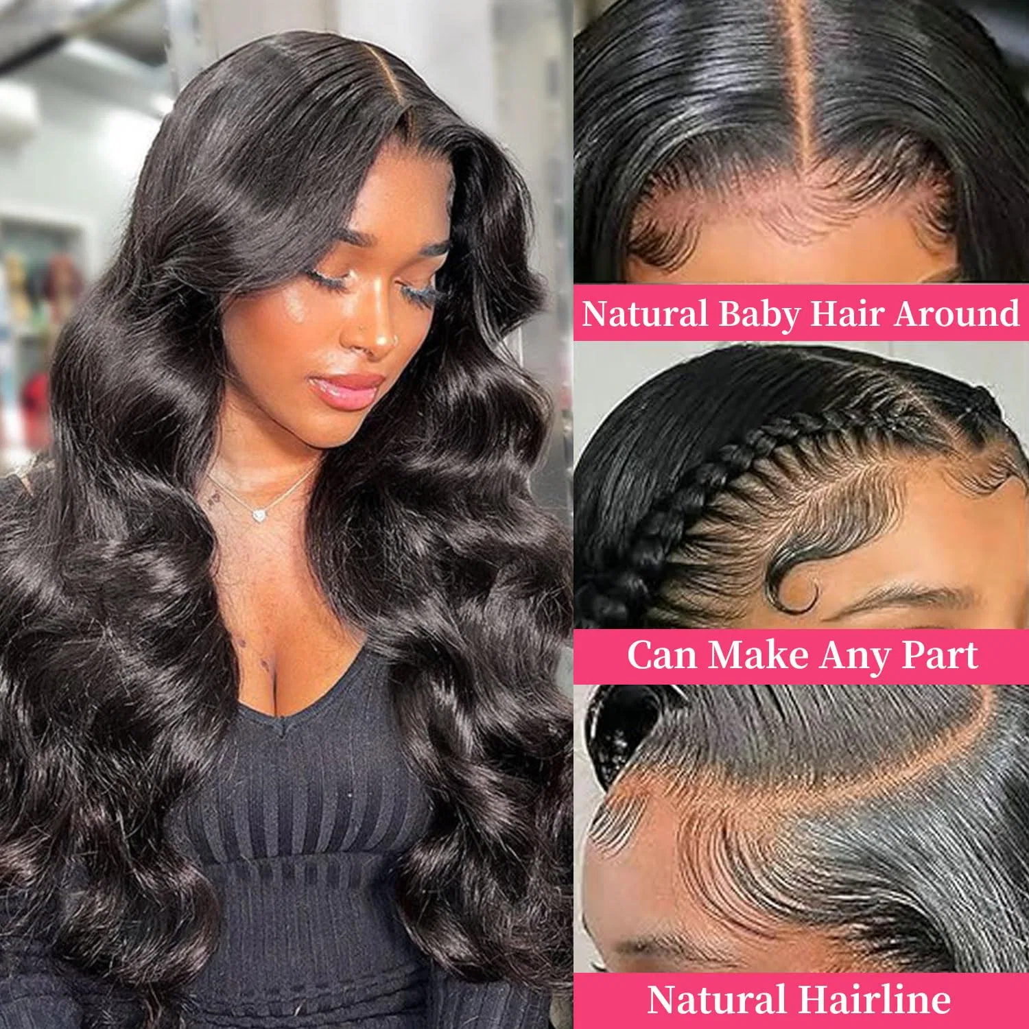 Парик из натуральных волос 13x4 HD Lace Front Body Wave Wepwcod, Body-Natural Colour — фото 2