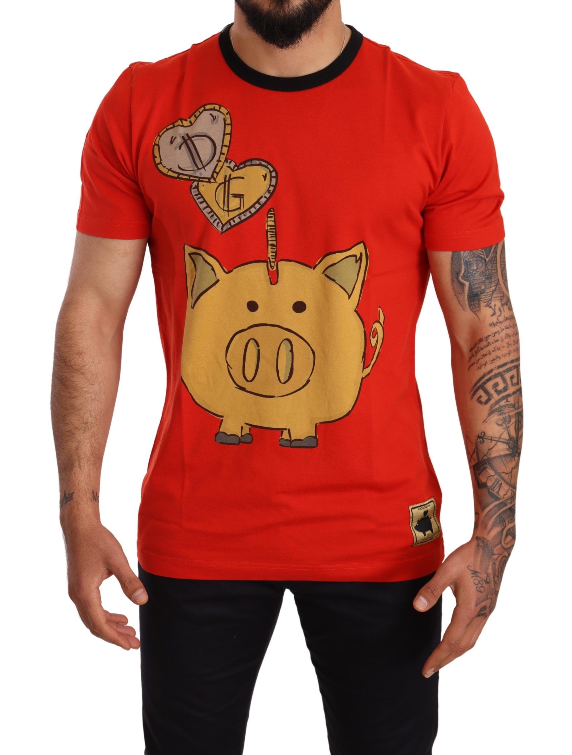 

Футболка Chic Red Piggy Bank Print с черным кантом Dolce & Gabbana, красный