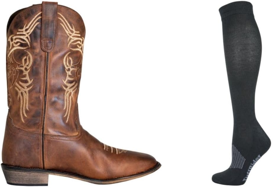 

Мужские ковбойские сапоги TuffRider Lamar с широким квадратным носком- коричневые- с разноцветными полосатыми носками