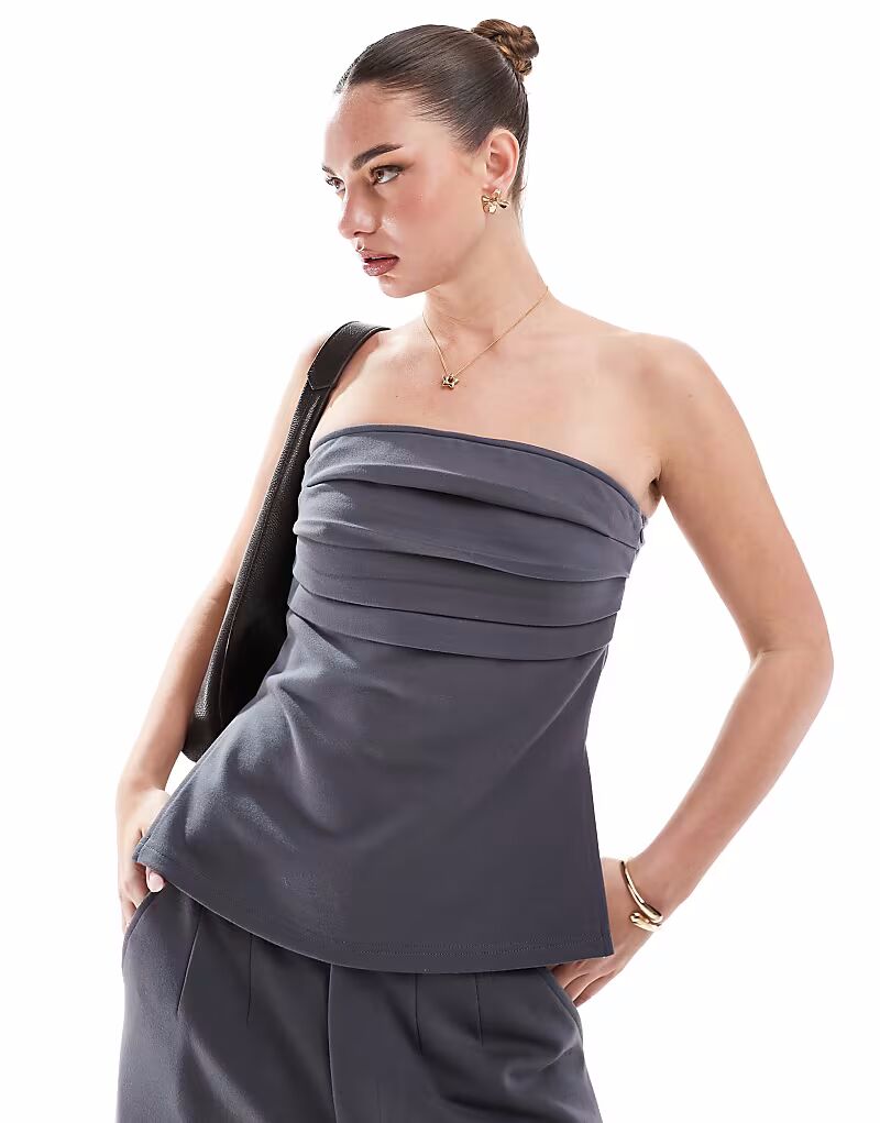 

Топ-бандо ASOS DESIGN Co-ord с плиссировкой понте угольного цвета