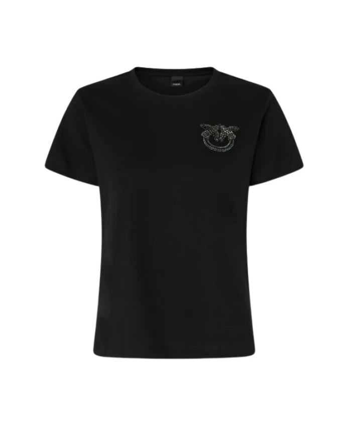 

Футболка из хлопкового трикотажа с кристаллами и жемчугом. Pinko, черный