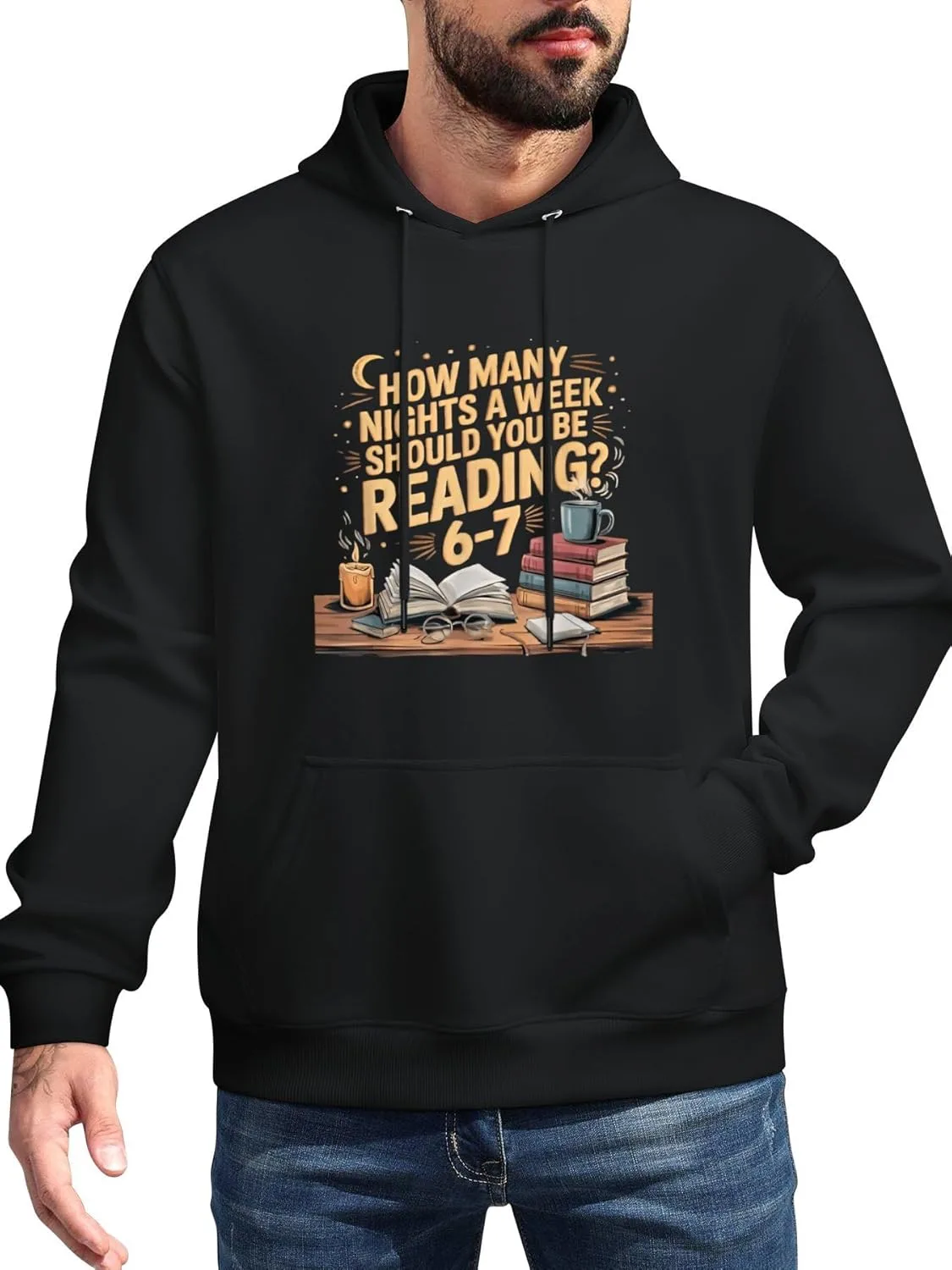 Толстовка с капюшоном How Manys Nights Aweek Should You Be Reading 6-7 с карманом