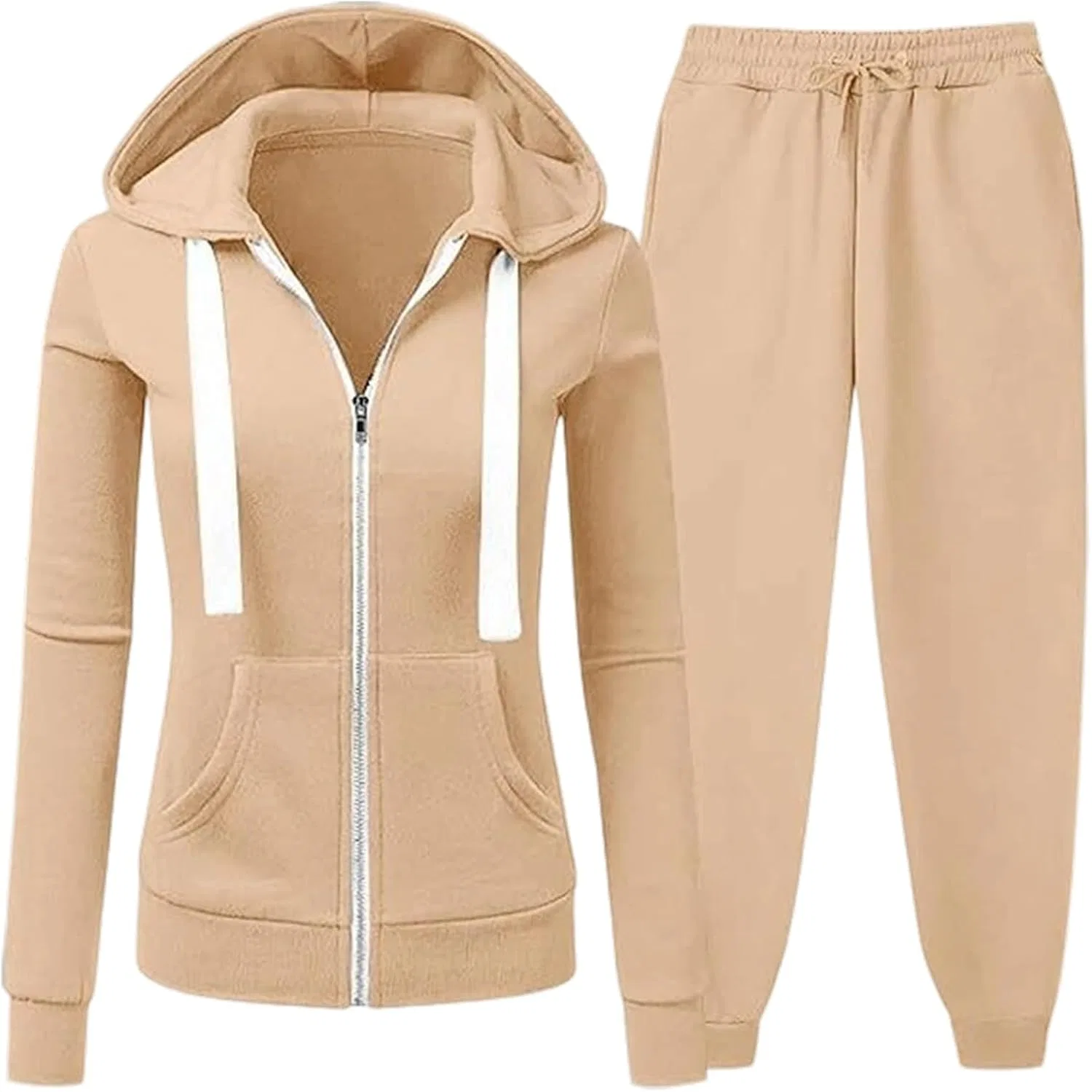 Женский спортивный костюм из толстовки и широких брюк, Khaki — фото 2