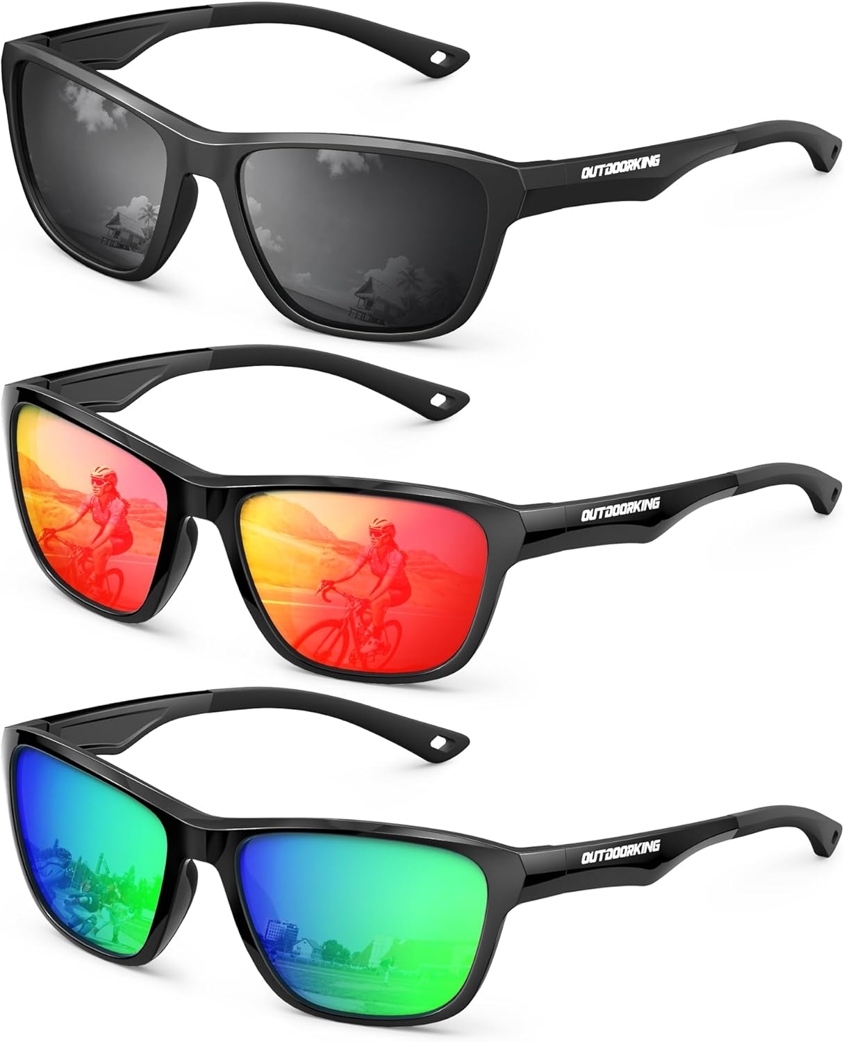 

Поляризованные солнцезащитные очки KALIYADI для мужчин и женщин: солнцезащитные очки с легкой оправой для вождения, рыбалки и защиты от УФ-излучения UV400, A04-black+green+red