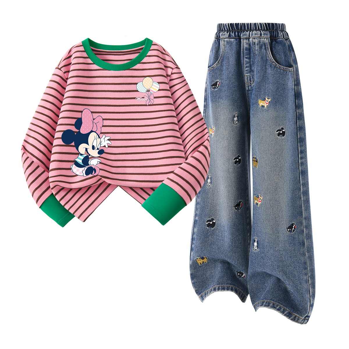 Детская повседневная спортивная одежда Disney, Di Elegant Cherry K Coffee+Solid Color Denim Blue — фото 2