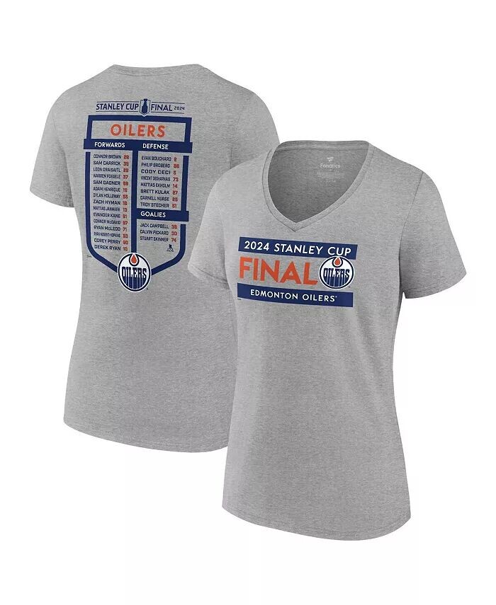 

Женская футболка Heather Gray Edmonton Oilers 2024 Stanley Cup Final Plus Size с V-образным вырезом Fanatics