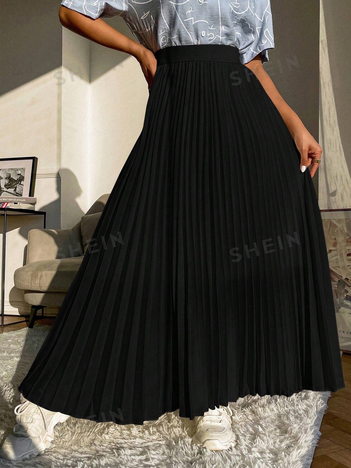 

Длинная юбка Mulvari, однотонная, плиссированная Shein, черный
