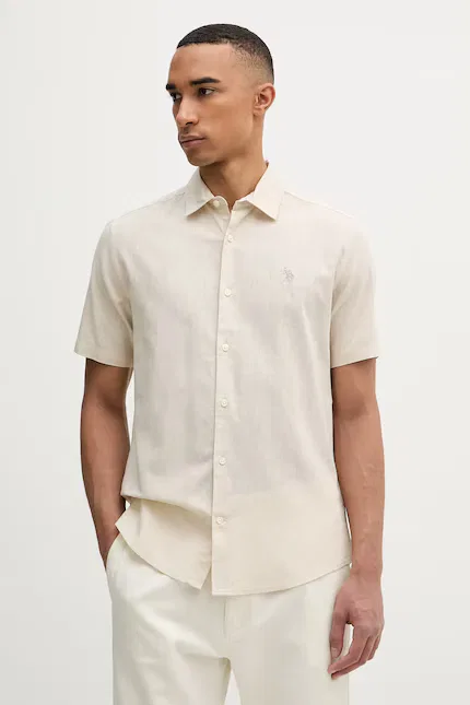 Рубашка с коротким рукавом Linen Blend SS U.S. Polo Assn., бежевый