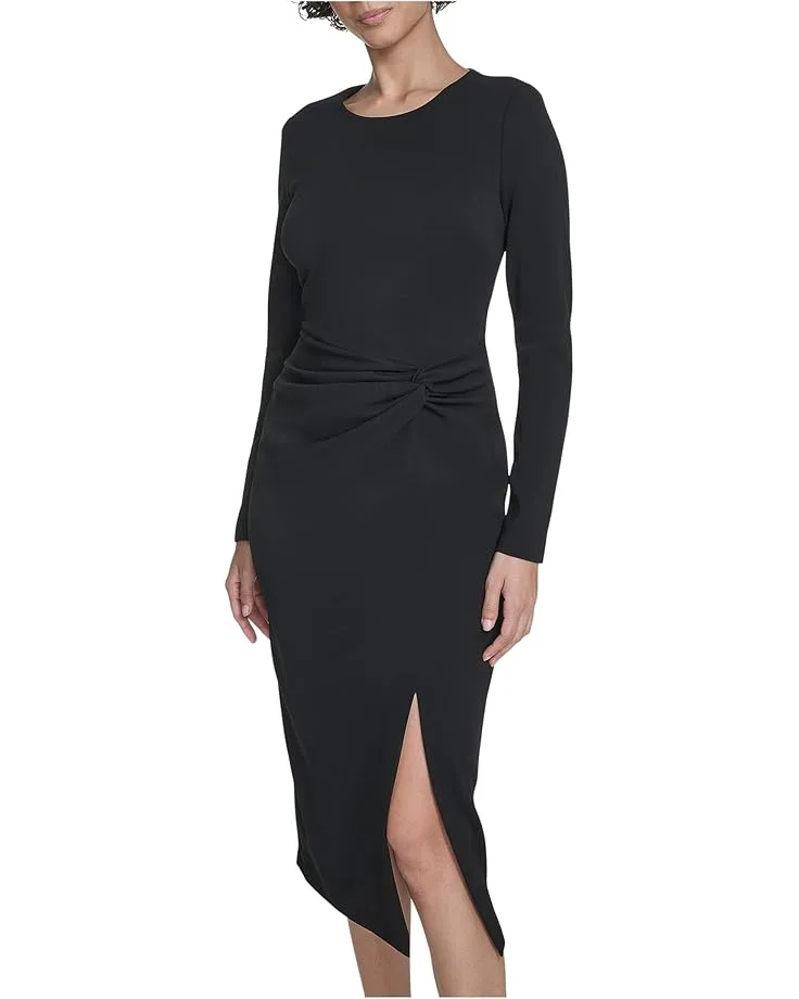 Платье Calvin Klein Long Sleeve Solid Rouched Midi, Black — фото 3
