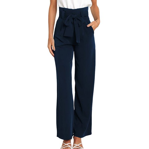 

Женские брюки с высокой талией и широкими штанинами на съемном шнурке Joyjoy, Navy Blue