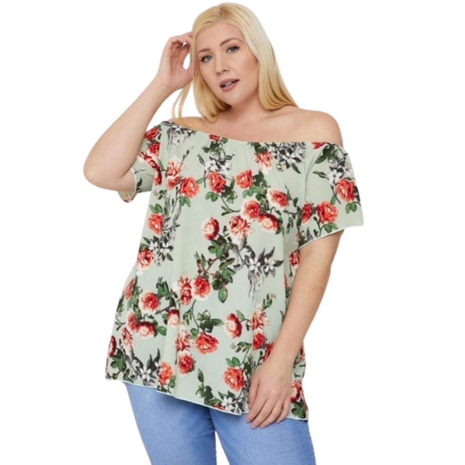 

Топ с открытыми плечами и цветочным принтом FASHNZFAB, цвет sage green/floral