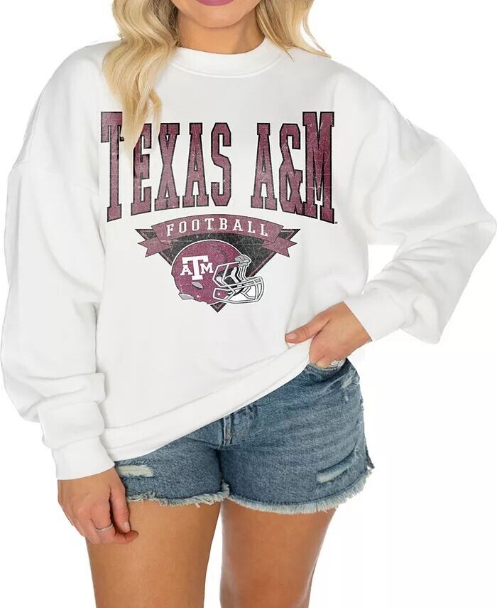 

Женская белая толстовка Texas AM Aggies Good Vibes из премиального флиса с заниженными плечами Gameday Couture