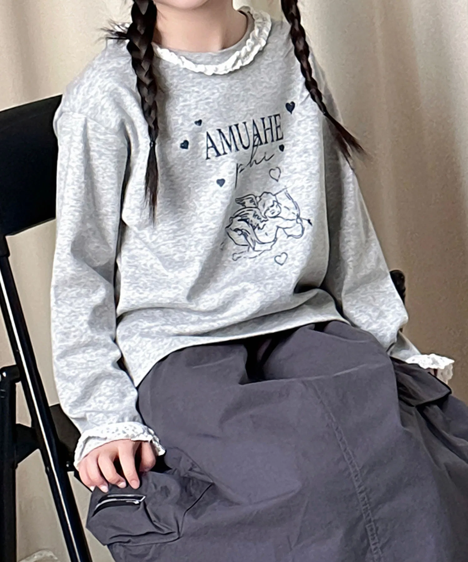 Детская толстовка с принтом и кружевным воротником 【aimoha-KIDS-】 — фото 3