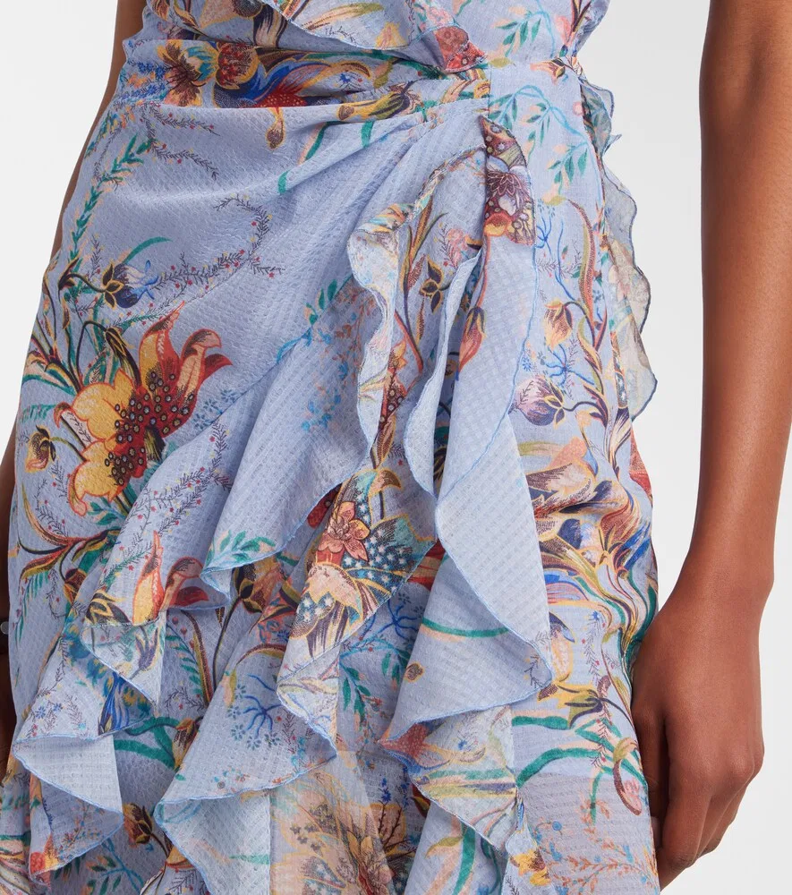 Длинное платье с принтом и оборками Etro, синий — фото 4