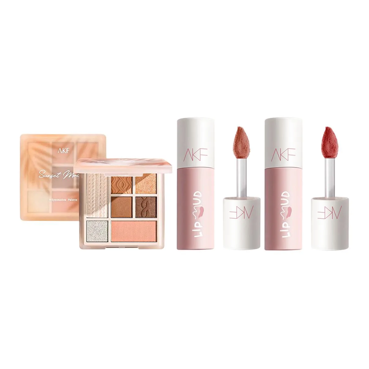 AKF Набор косметики для женщин, Eyeshadow Palette Sunset Mocha+Lip Mud M01 Cinnamon Red Tea+M02 Cherry Cheese