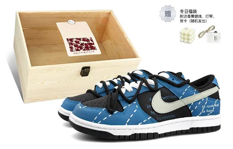 

Кроссовки Nike Dunk Skateboarding Shoes Women's Low-top Black, синий