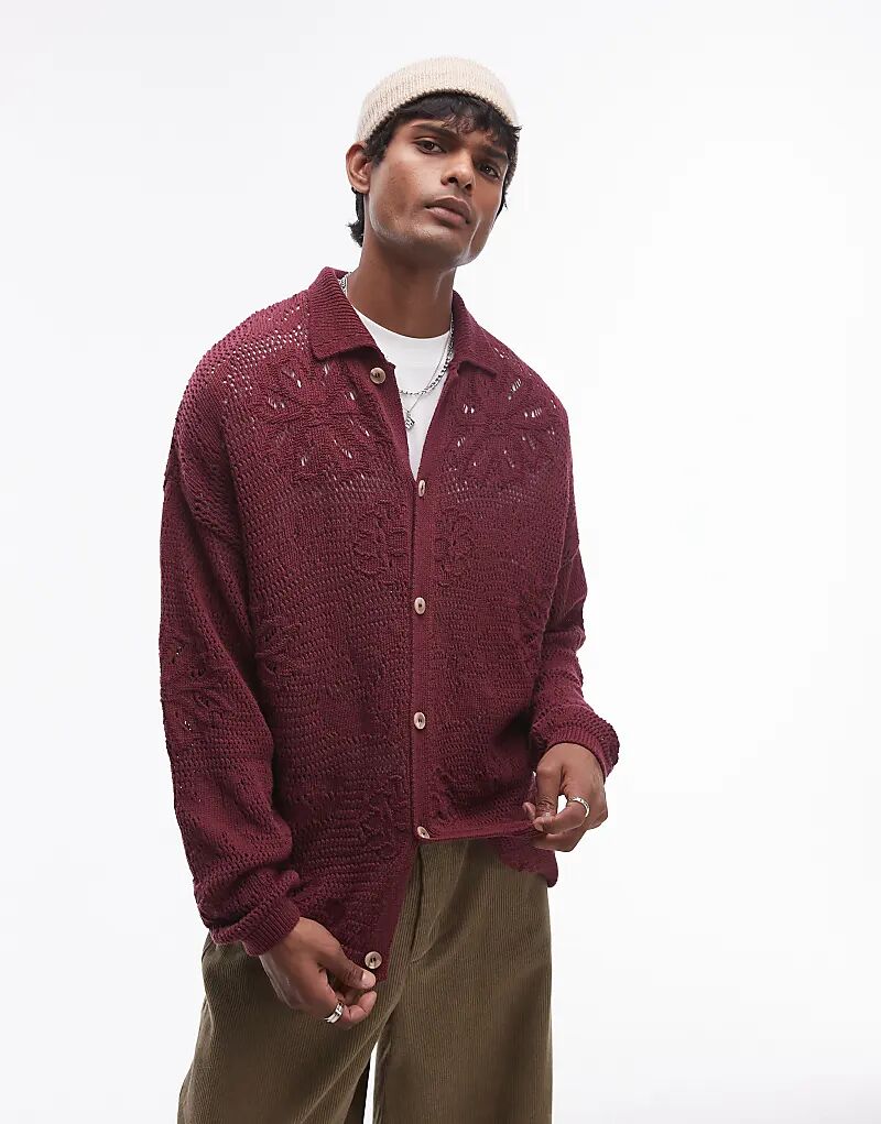 

Кардиган с цветочным жаккардом бордового цвета Topman