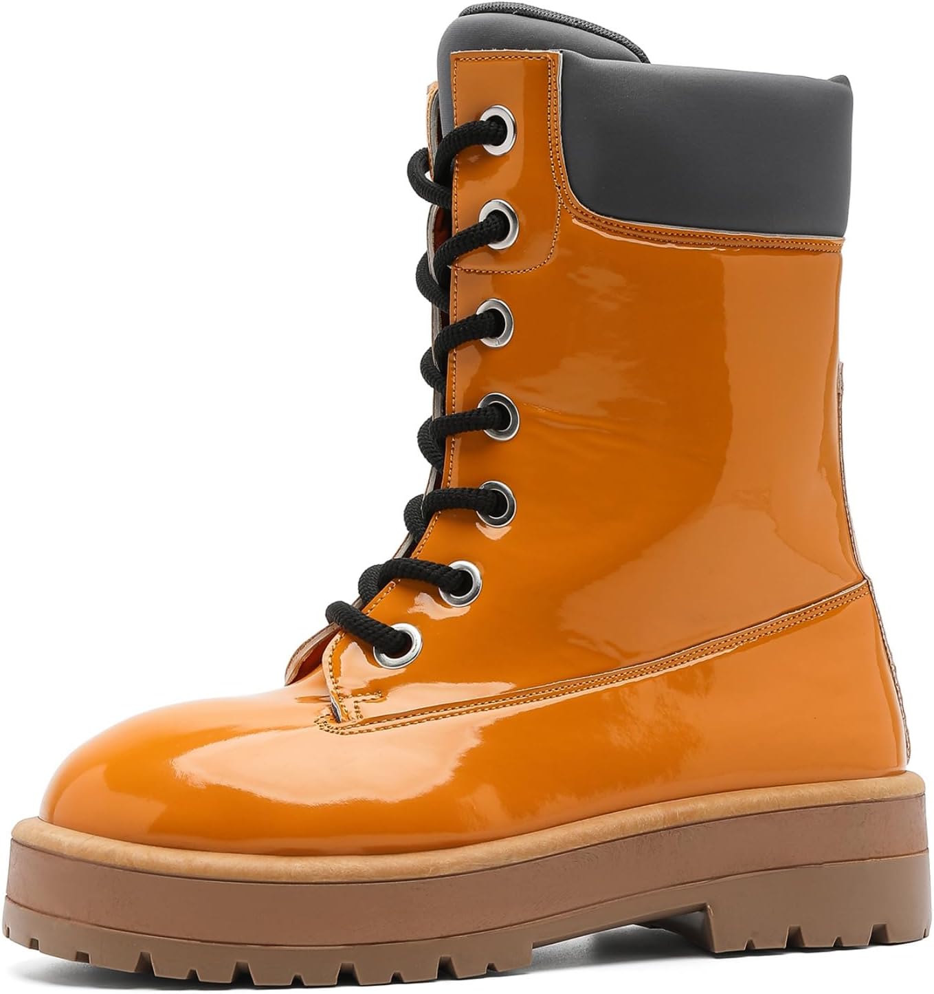 

Мужские модные кожаные ботинки YRZHGDL до середины голени, оксфорды с платформой, круглый носок, оранжевый