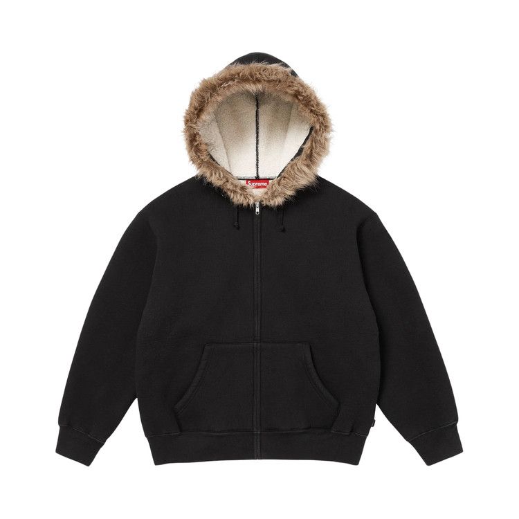 Толстовка Supreme Faux Fur Zip Up Hooded Sweatshirt, Black — фото 2