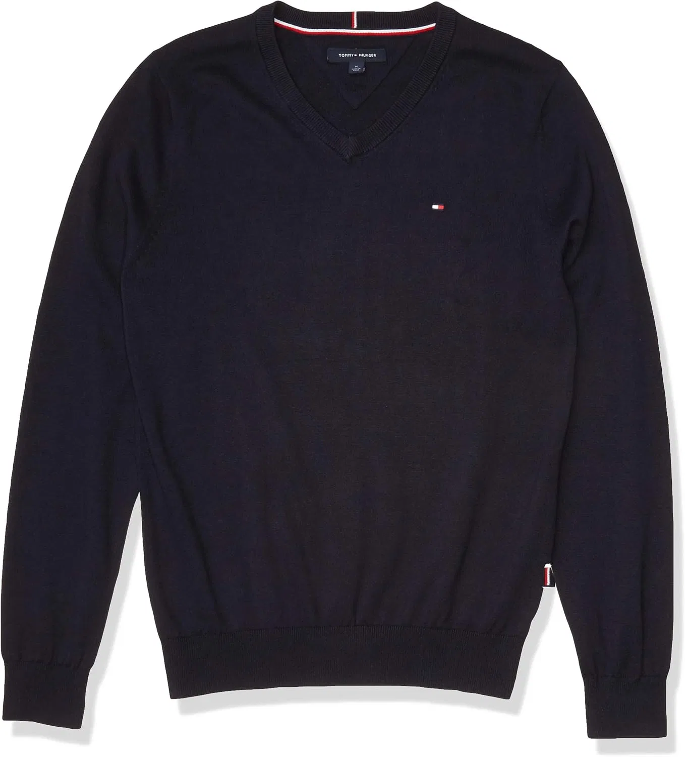 Tommy Hilfiger мужской хлопковый свитер с V-образным вырезом, Navy — фото 4