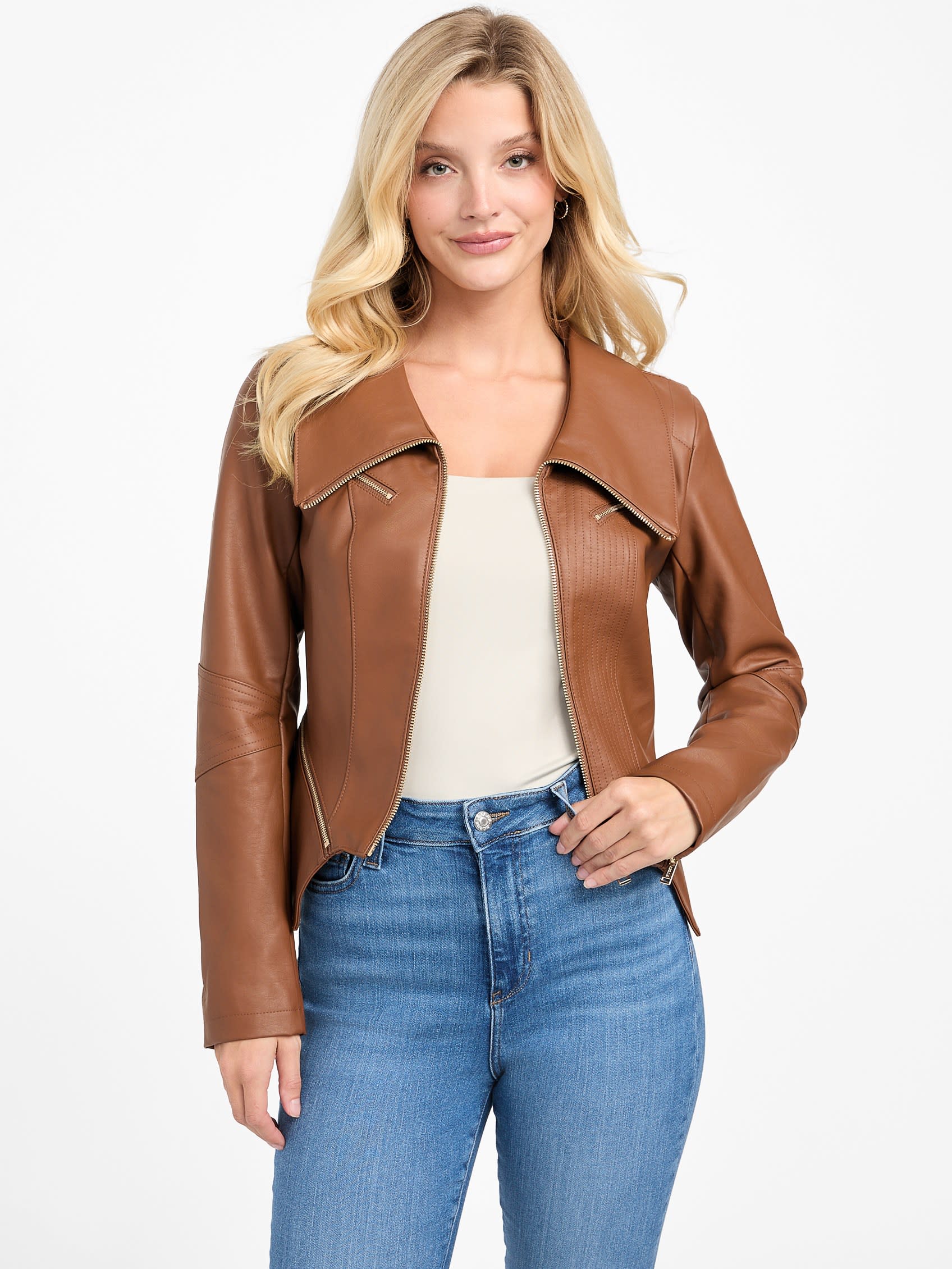 

Мотоциклетная куртка из искусственной кожи Dani Guess Factory, темно-бежевый