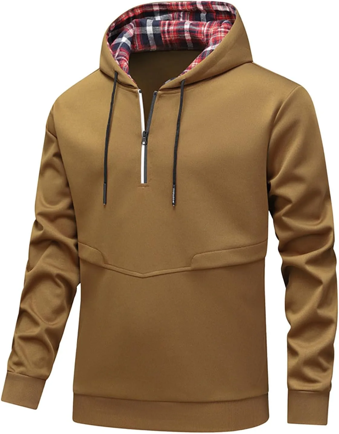 

Толстовка Quarter Zip для мужчин, Plaid Patchwork, с капюшоном