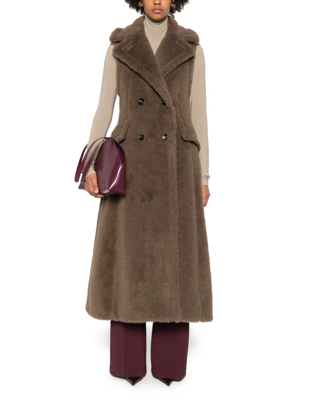 Двубортное пальто без рукавов Boario MAX MARA, коричневый — фото 2