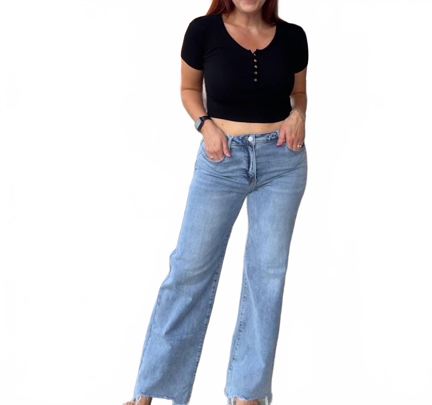 

RISEN Джинсы Karsyn с высокой посадкой и широкими штанинами, светло-голубого цвета