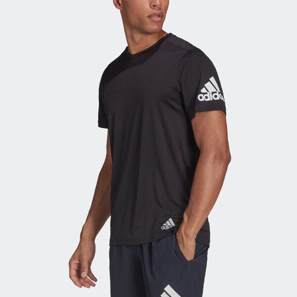 Футболка adidas Shoulder Logo Printing Solid Color Round Neck Short Sleeve Black, черный — фото 3