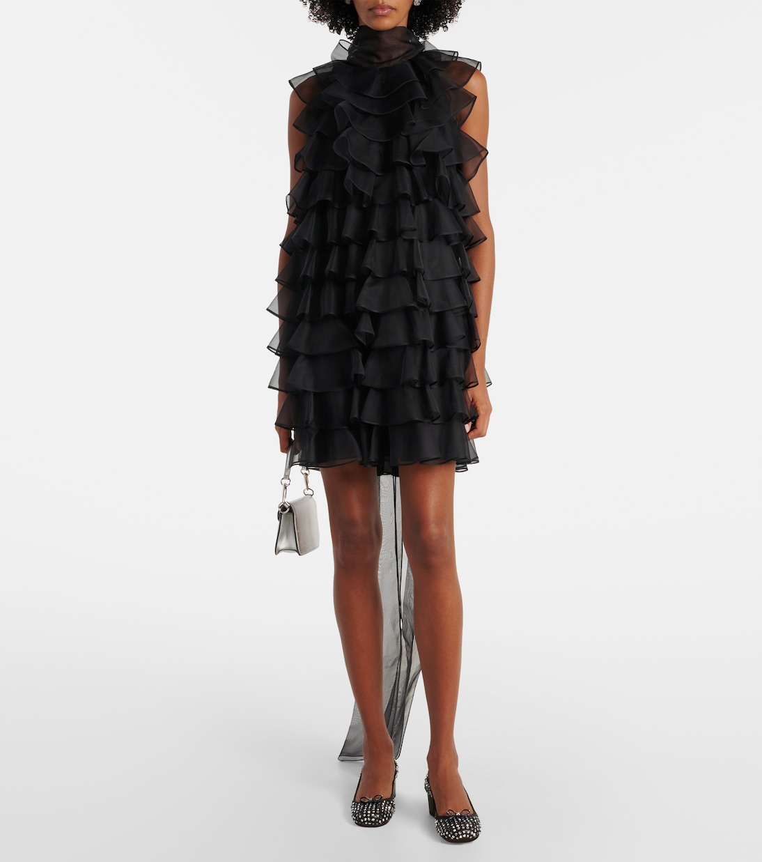 Туфли из кожи, украшенные кристаллами Rene Caovilla, Black Lamb-Grey Satin — фото 3