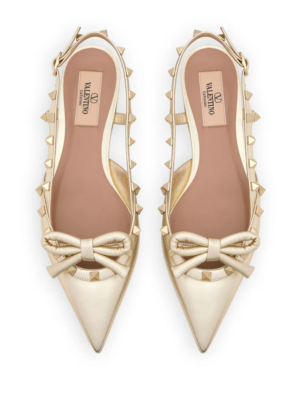 Балетки Rockstud Bow с ремешком на пятке VALENTINO GARAVANI, золотой — фото 4