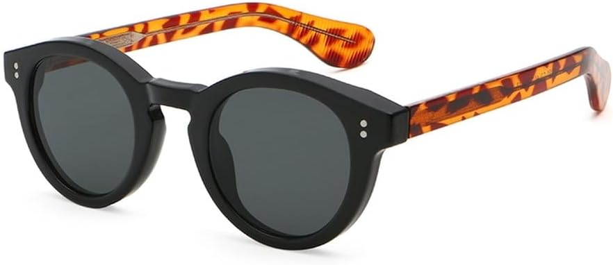 

модные солнцезащитные очки для женщин, винтажные солнцезащитные очки в круглой оправе из ацетата, солнцезащитные очки для мужчин с защитой от УФ-излучения UV400, коричневые, черные, унисекс WNCKSQ, Black Leopard Frame