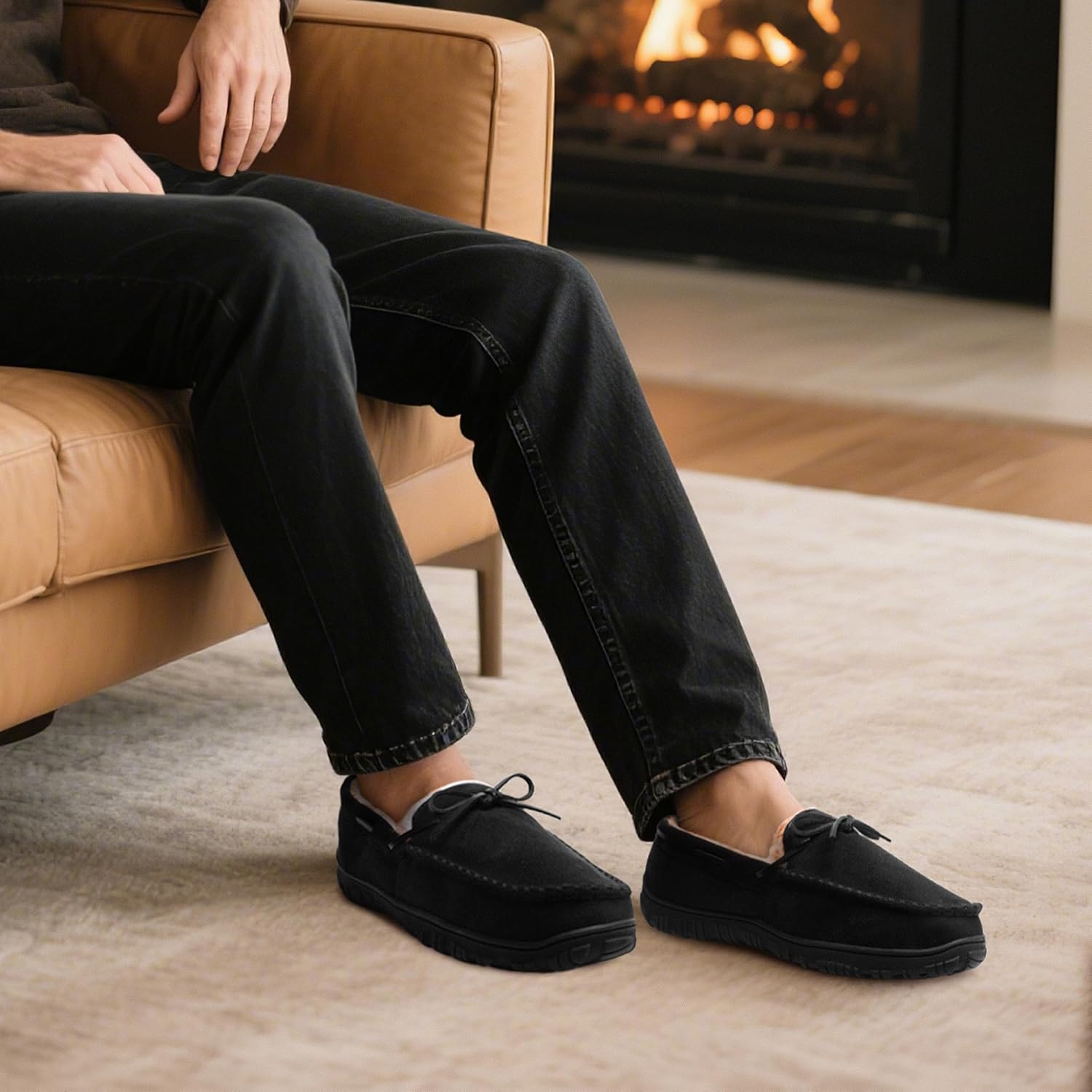 Мужские тапочки MIXIN для дома и улицы с эффектом памяти, противоскользящие мокасины, темно-черный — фото 2