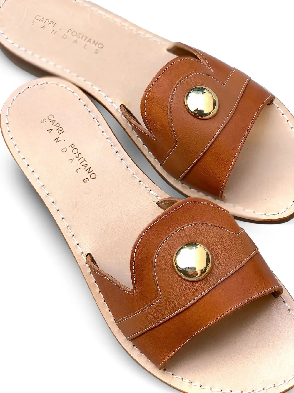 Сандалии Gallia из кожи золотистого оттенка с заклепками CAPRI POSITANO SANDALS, коричневый — фото 3