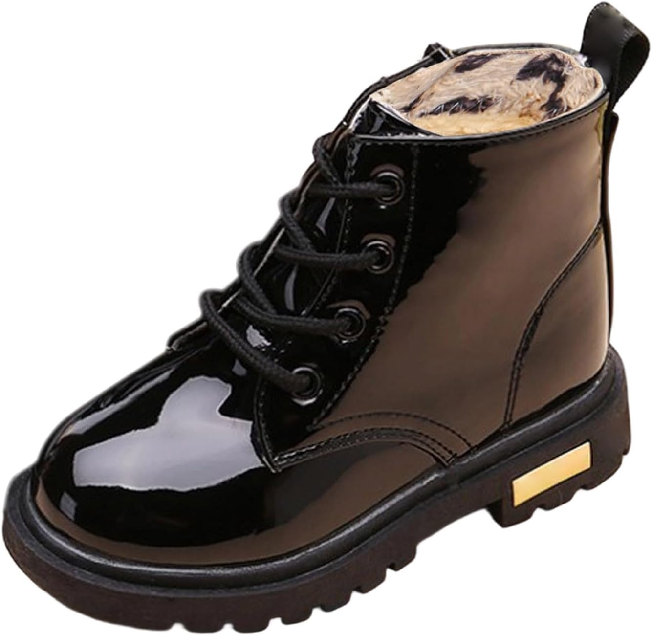 

Детские зимние ботинки на меху, уличные боевые ботинки для мальчиков и девочек, снежные ботиночки с боковой молнией, шнуровкой, нарядная обувь для малышей/детей JEUROT, Black