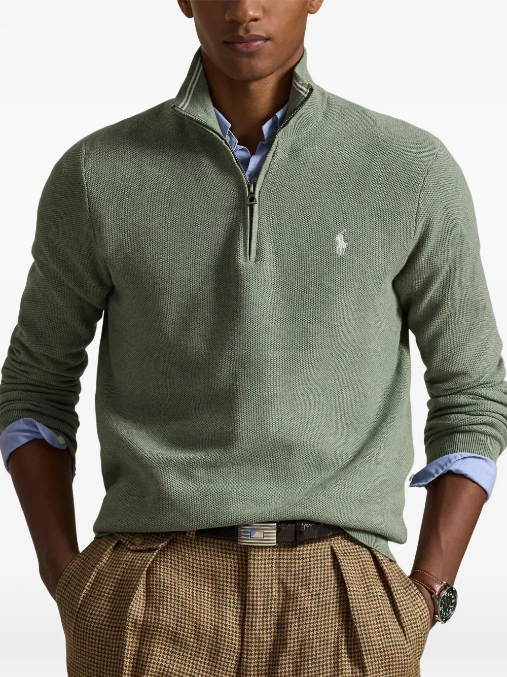 Джемпер с длинными рукавами и молнией до середины груди Polo Ralph Lauren, зеленый — фото 3