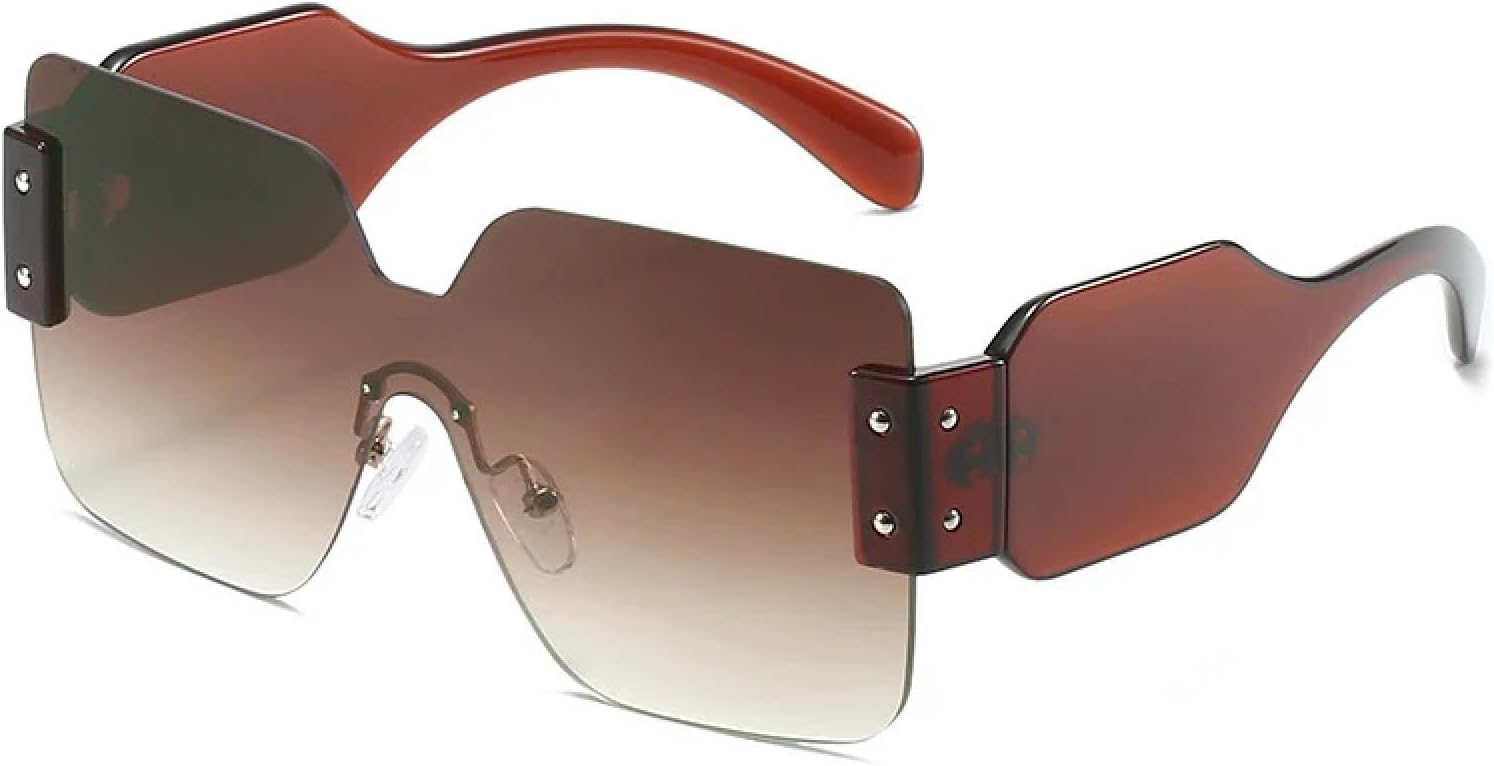 

Модные цельные солнцезащитные очки без оправы для женщин и мужчин, винтажные, с широкими дужками, в крупной оправе, для активного отдыха и вождения, с защитой от УФ-излучения UV400 TKKTLLT, Brown Gradient Tea