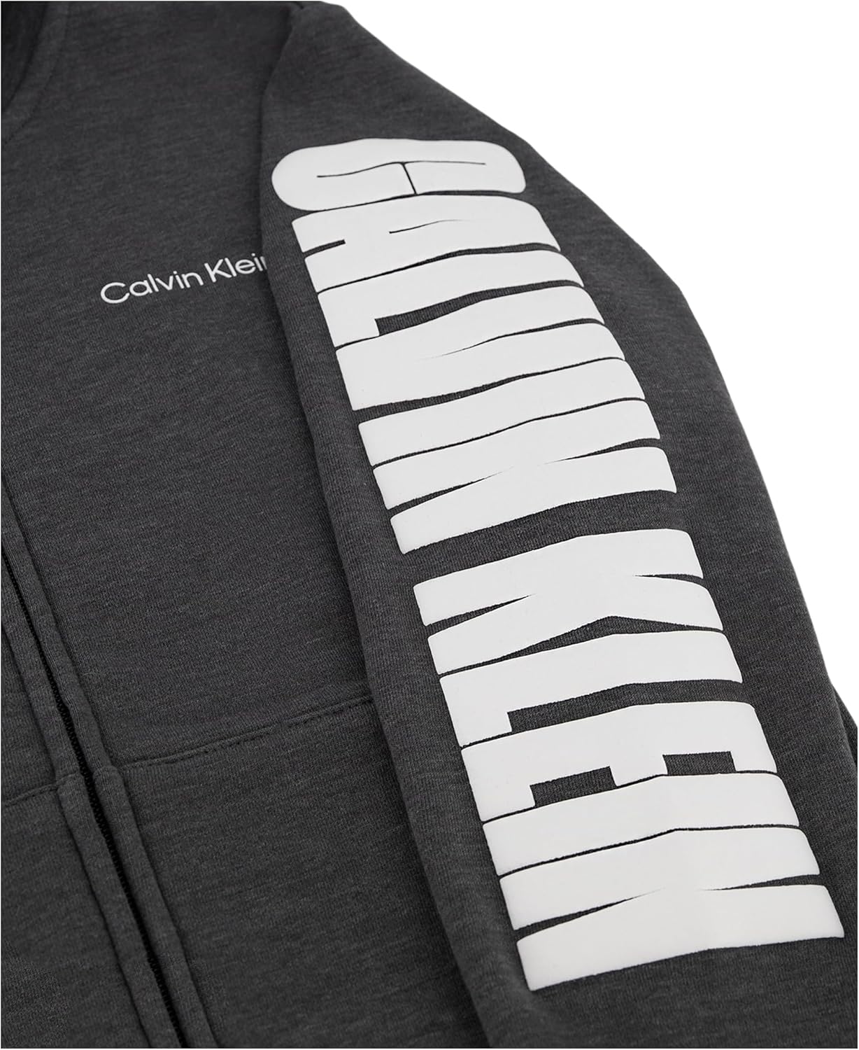 Толстовка Calvin Klein Boys с длинным рукавом и молнией из флиса, Impact Charcoal Heather — фото 4