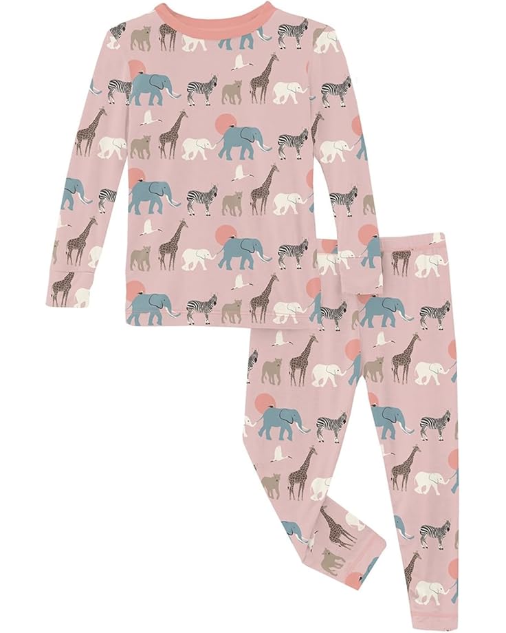 

Пижама Kickee Pants Kids Print Long Sleeve Pajama Set, цвет Baby Rose Just So Animals