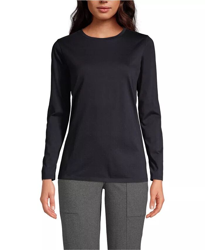 

Женская футболка Petite Relaxed Supima Cotton с длинным рукавом и круглым вырезом Lands' End, черный