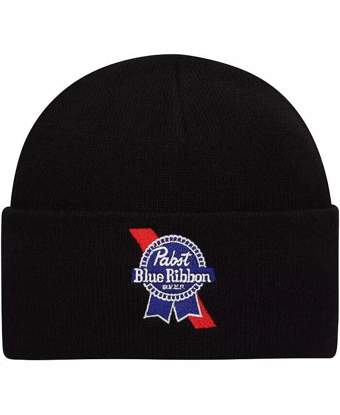 

Мужская черная вязаная шапка с манжетами с синей лентой Pabst American Needle, черный