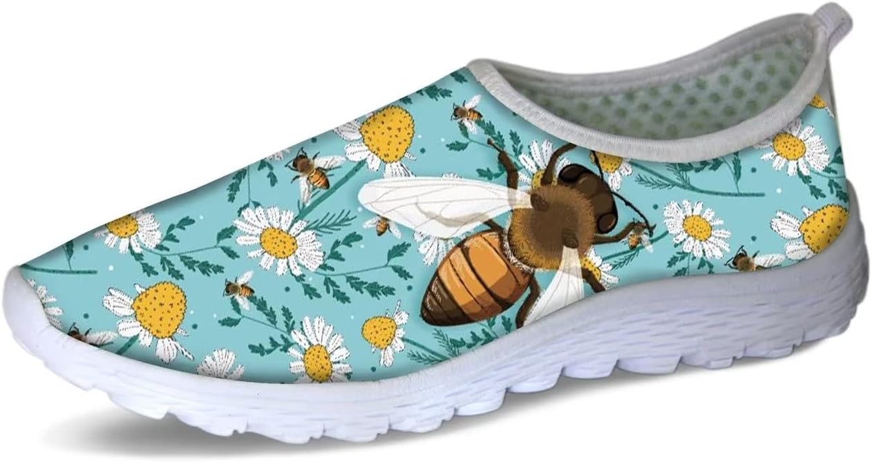 

Женские и мужские слипоны Forchrinse с цветочным принтом и корги, мягкая сетка, кроссовки для прогулок, спортивные, повседневные, для путешествий, дышащие, Bee Daisy