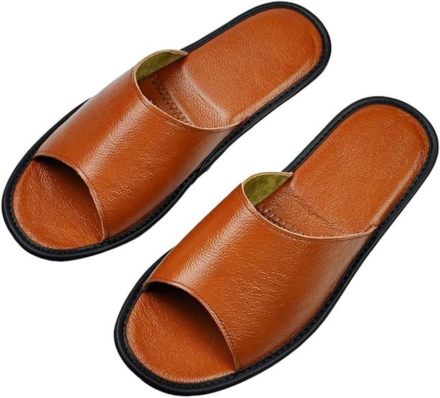 

Домашние кожаные тапочки Sole Sliders для мужчин и женщин с подошвой из резины, летние нескользящие, для гостиной, сандалии и тапочки для женщин (Цвет: коричневый, Размер: 42) Uohufidabfd