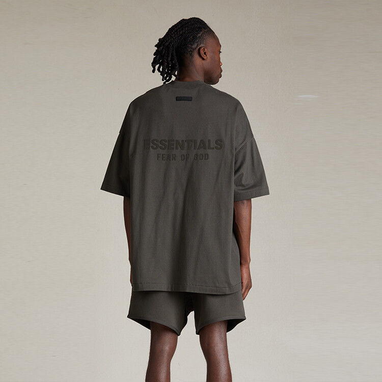 Футболка из хлопка с логотипом и флокированием Fear Of God Essentials, черный — фото 3